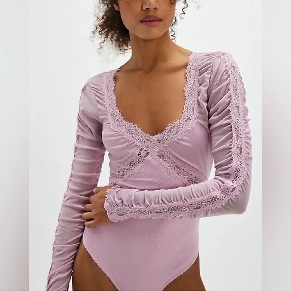 FREE PEOPLE Intimately Forever Young Rushed Bodysuit in Plum Blossom Size M New